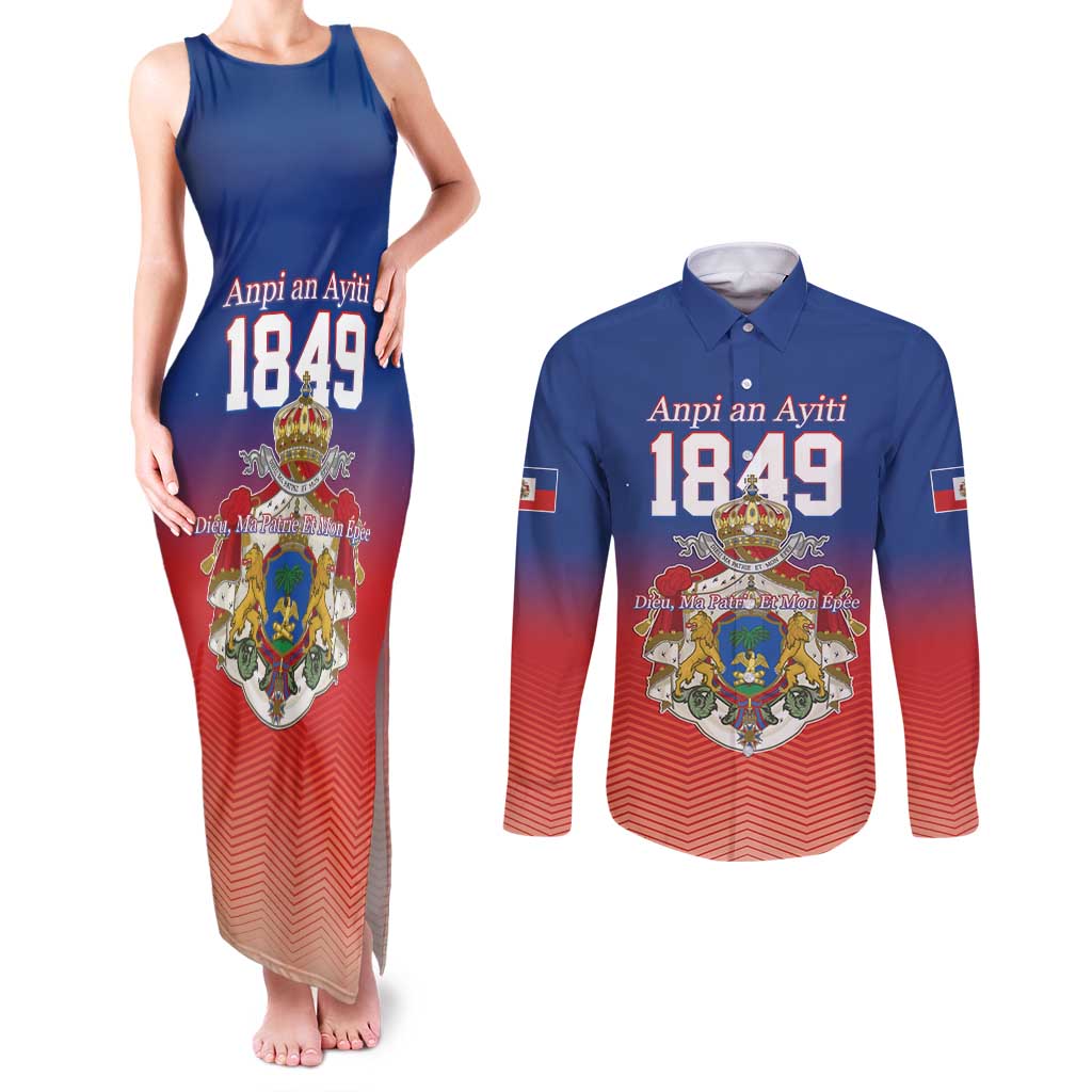 Personalized Haiti Second Empire Couples Matching Tank Maxi Dress and Long Sleeve Button Shirt Anpi an Ayiti 1849-1859