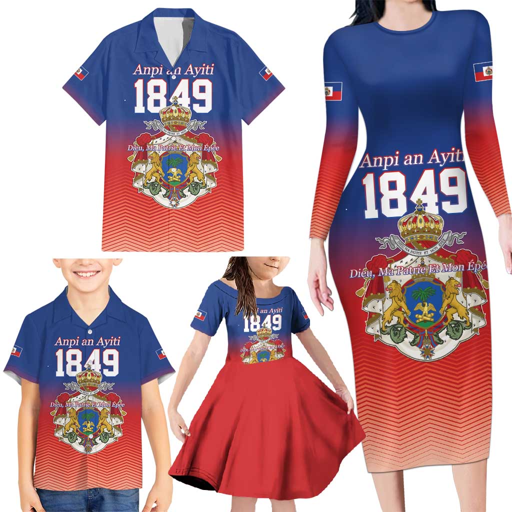 Personalized Haiti Second Empire Family Matching Long Sleeve Bodycon Dress and Hawaiian Shirt Anpi an Ayiti 1849-1859