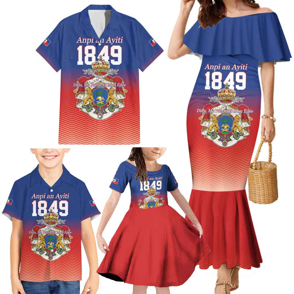 Personalized Haiti Second Empire Family Matching Mermaid Dress and Hawaiian Shirt Anpi an Ayiti 1849-1859
