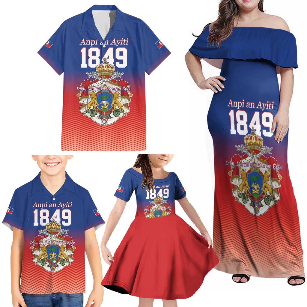Personalized Haiti Second Empire Family Matching Off Shoulder Maxi Dress and Hawaiian Shirt Anpi an Ayiti 1849-1859