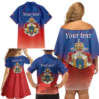 Personalized Haiti Second Empire Family Matching Off Shoulder Short Dress and Hawaiian Shirt Anpi an Ayiti 1849-1859