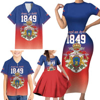 Personalized Haiti Second Empire Family Matching Short Sleeve Bodycon Dress and Hawaiian Shirt Anpi an Ayiti 1849-1859