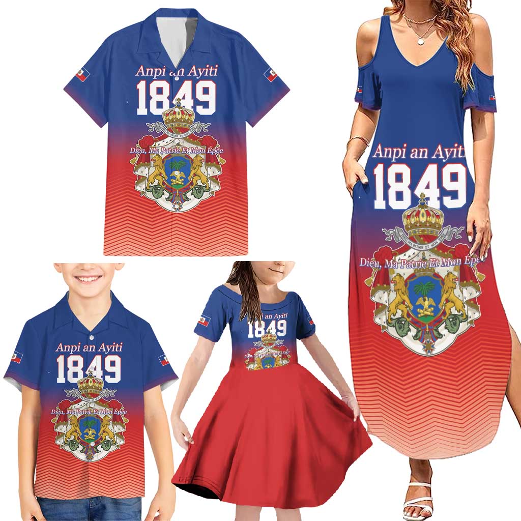Personalized Haiti Second Empire Family Matching Summer Maxi Dress and Hawaiian Shirt Anpi an Ayiti 1849-1859
