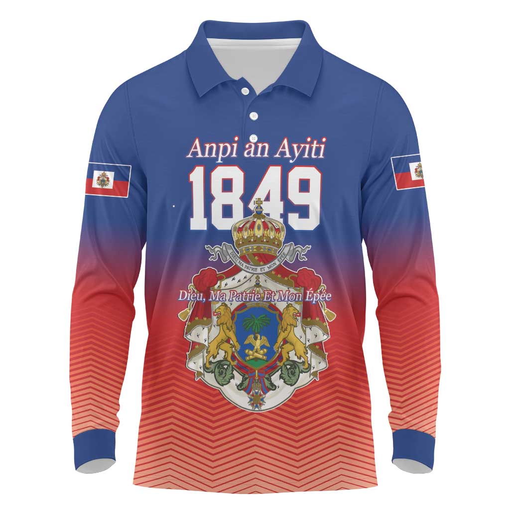 Personalized Haiti Second Empire Long Sleeve Polo Shirt Anpi an Ayiti 1849-1859