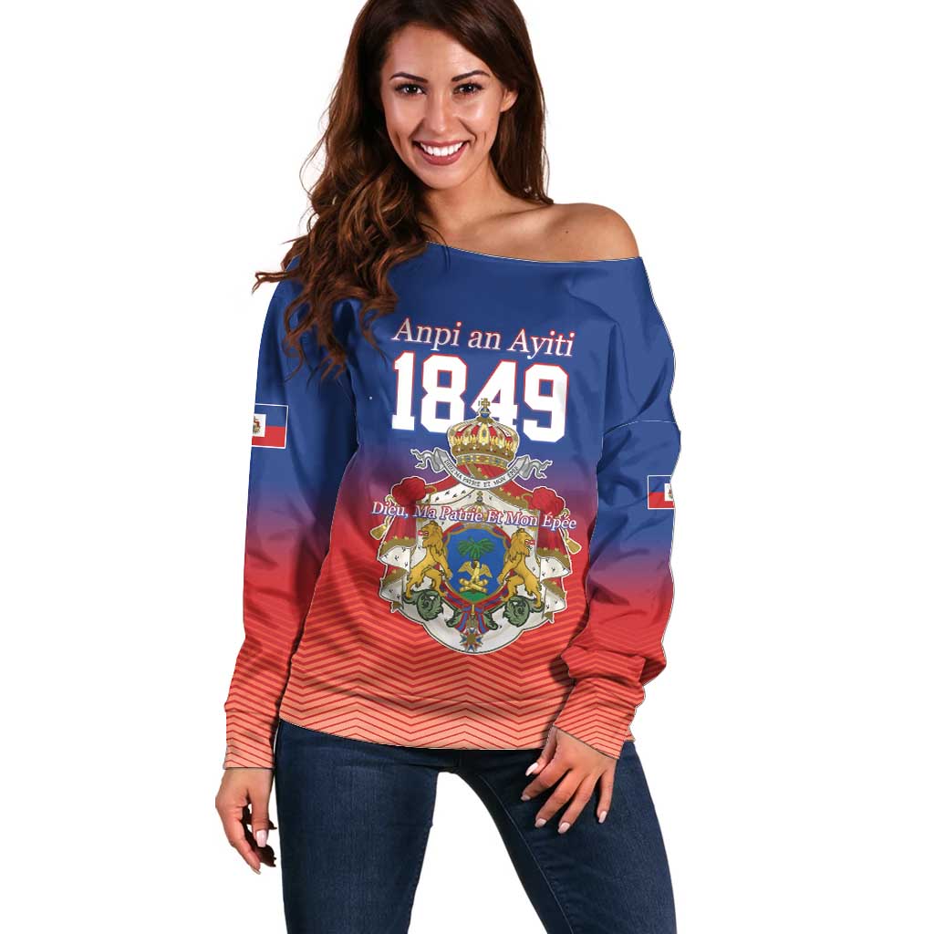 Personalized Haiti Second Empire Off Shoulder Sweater Anpi an Ayiti 1849-1859