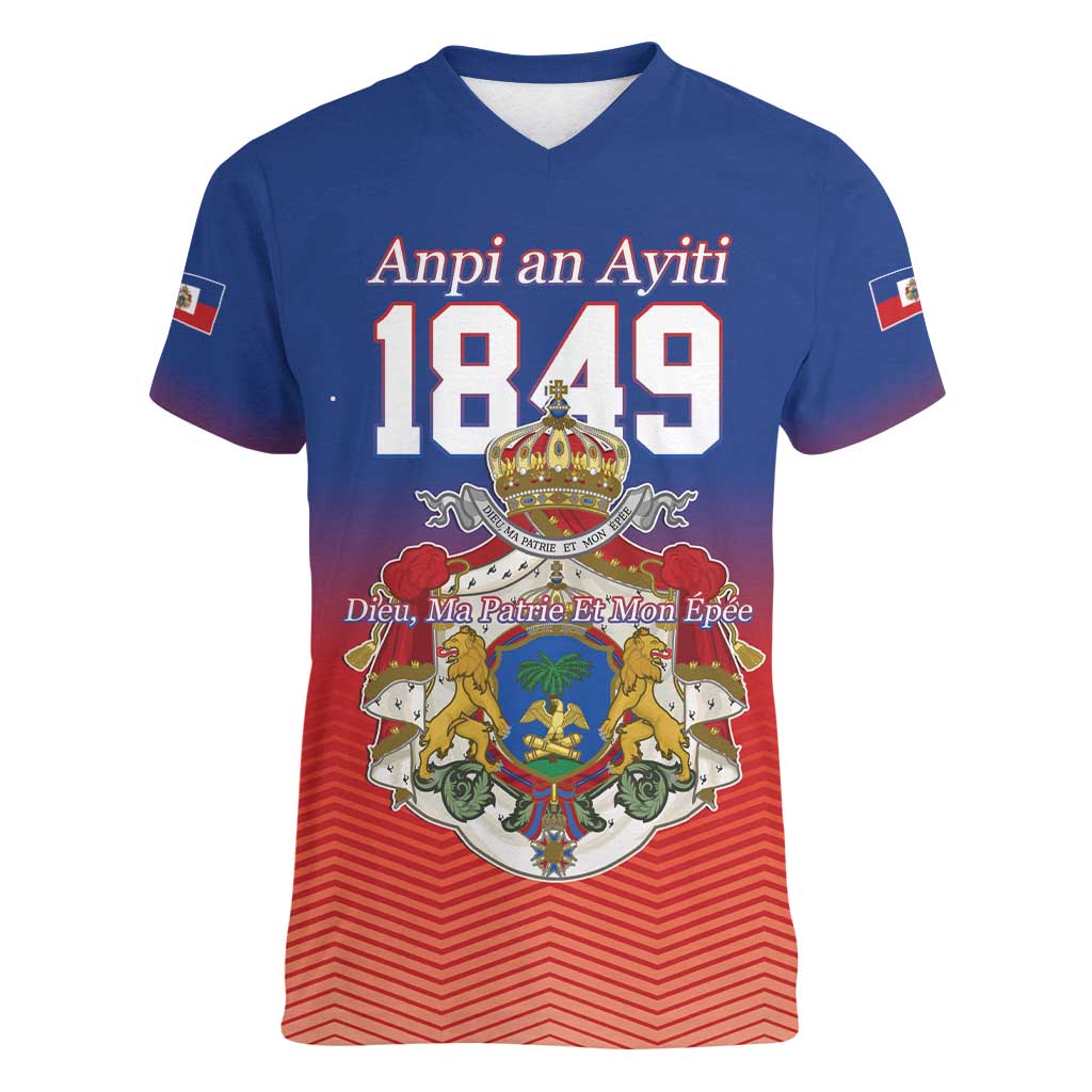 Personalized Haiti Second Empire Women V-Neck T-Shirt Anpi an Ayiti 1849-1859