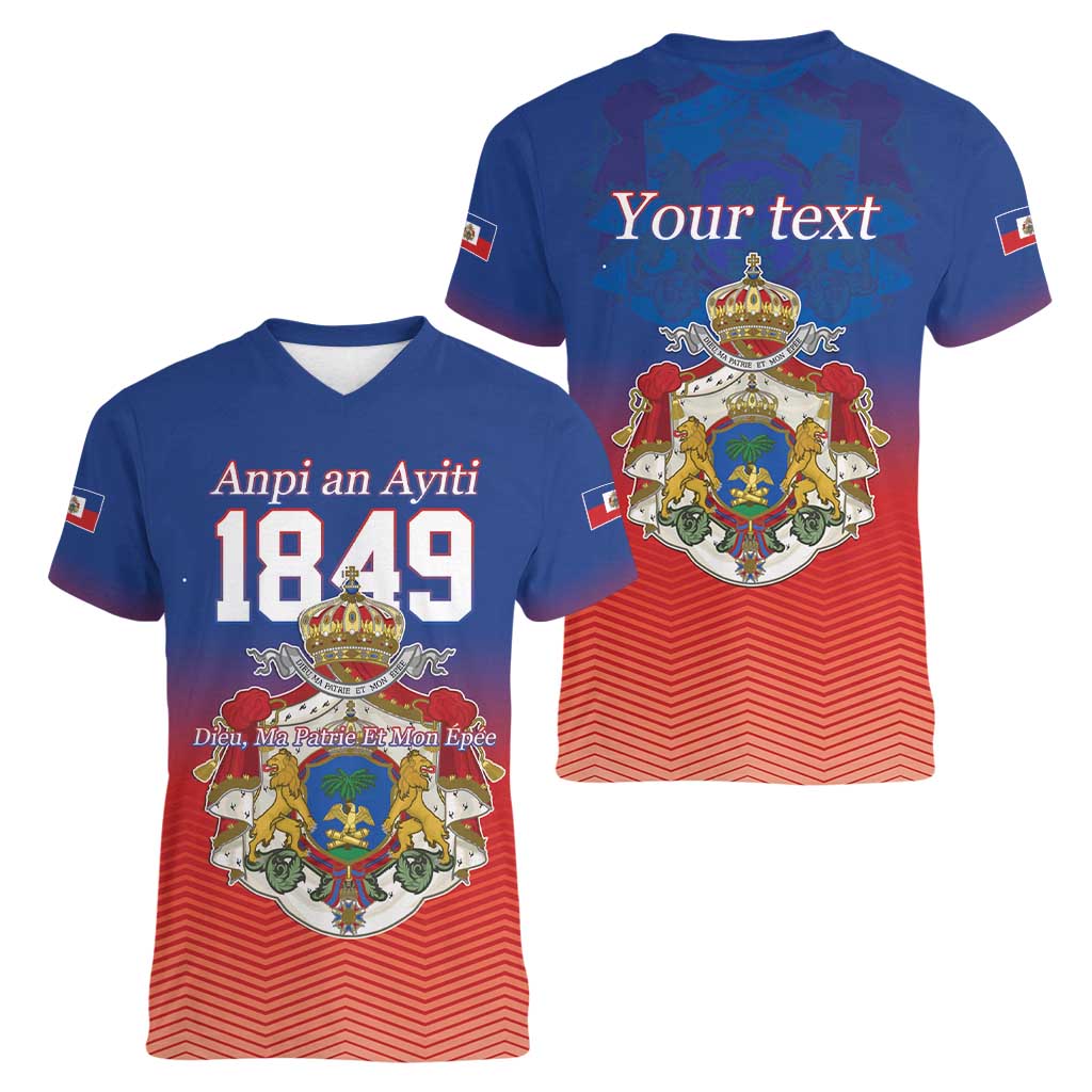 Personalized Haiti Second Empire Women V-Neck T-Shirt Anpi an Ayiti 1849-1859
