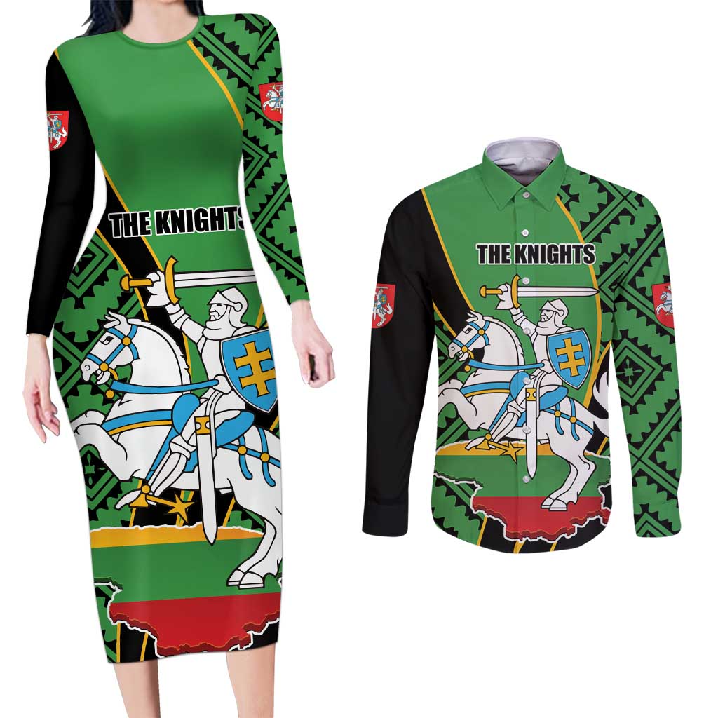Republic of Lithuana Rugby Couples Matching Long Sleeve Bodycon Dress and Long Sleeve Button Shirt Sporty Style