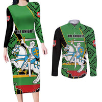 Republic of Lithuana Rugby Couples Matching Long Sleeve Bodycon Dress and Long Sleeve Button Shirt Sporty Style