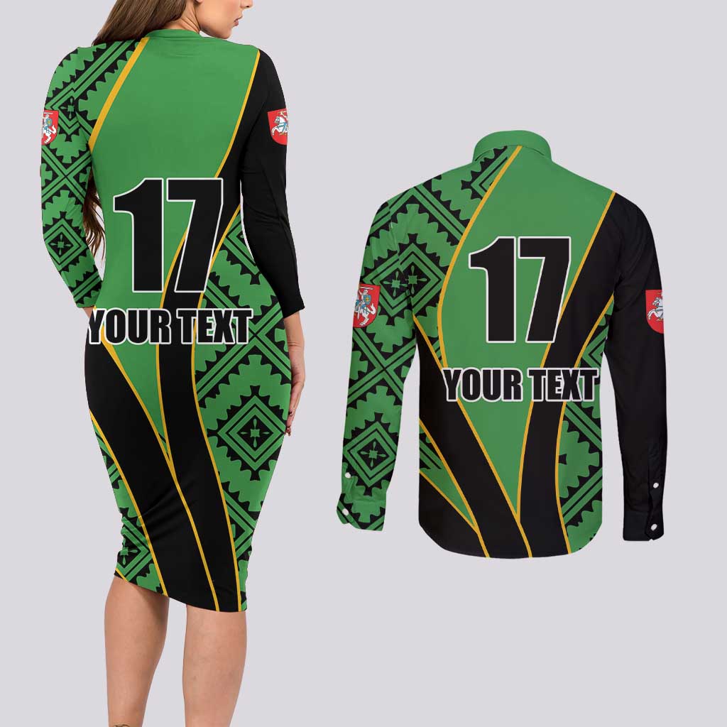 Republic of Lithuana Rugby Couples Matching Long Sleeve Bodycon Dress and Long Sleeve Button Shirt Sporty Style