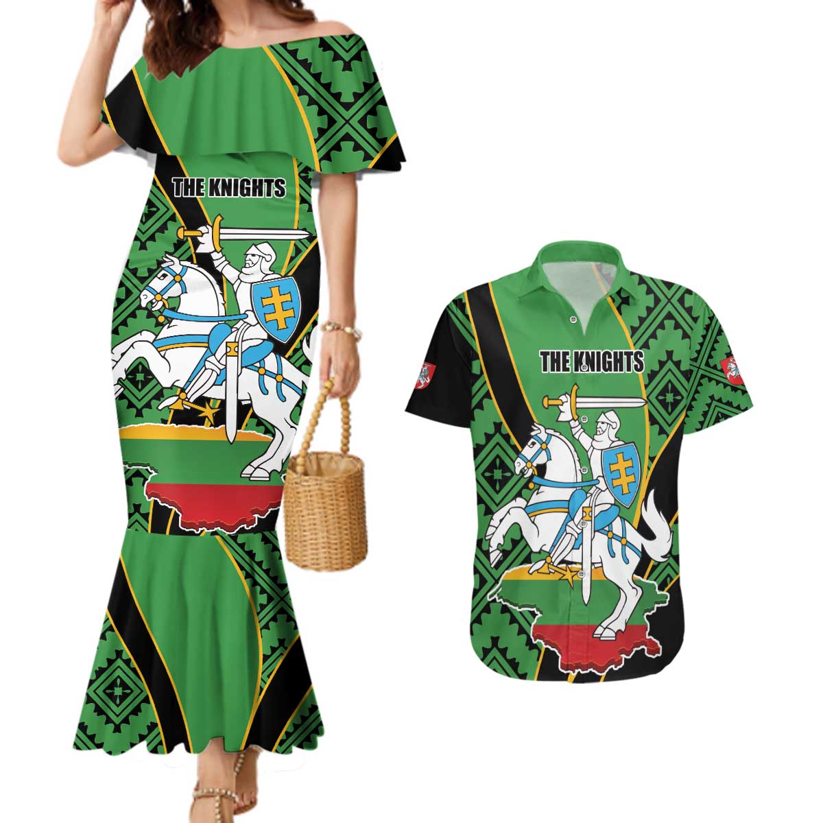 Republic of Lithuana Rugby Couples Matching Mermaid Dress and Hawaiian Shirt Sporty Style