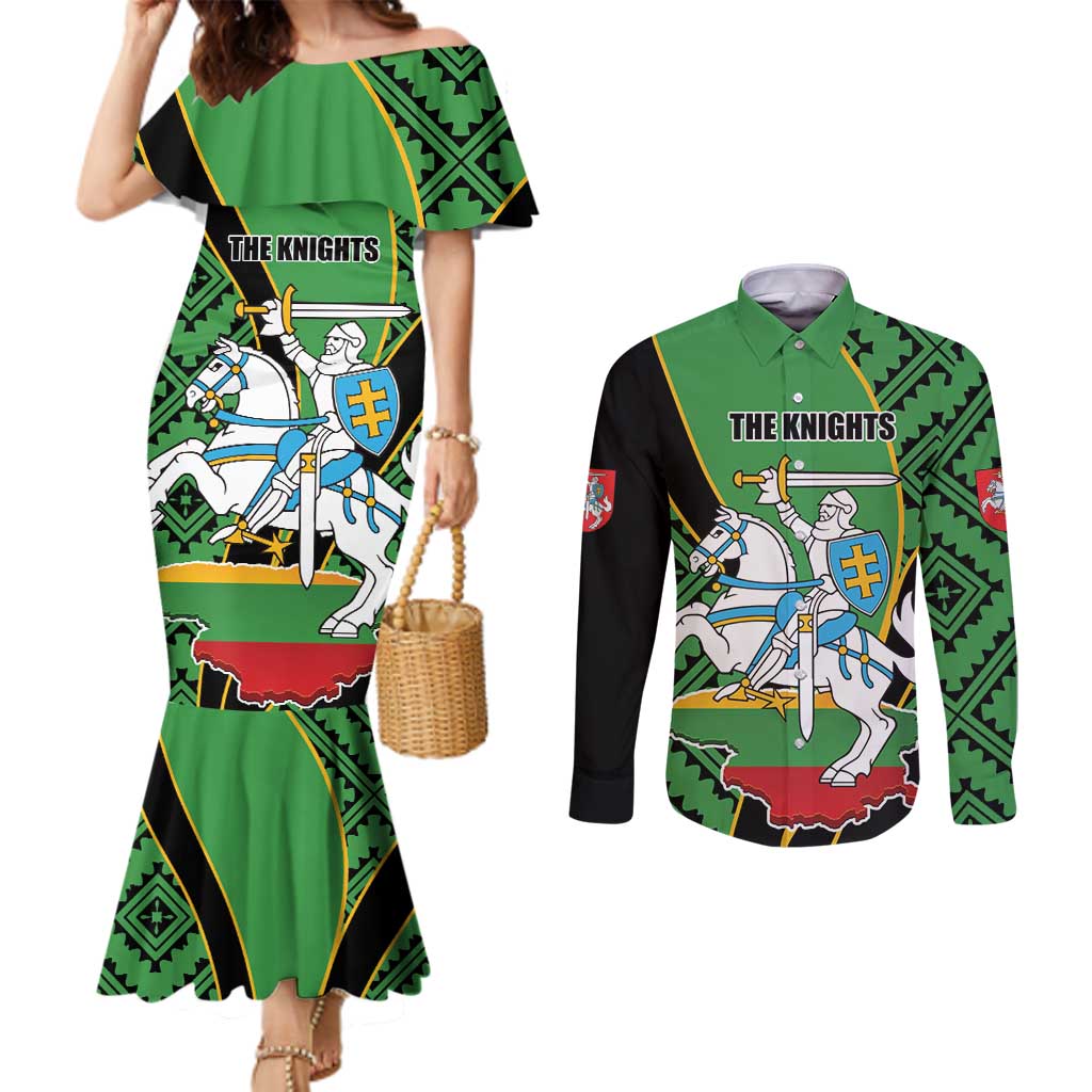 Republic of Lithuana Rugby Couples Matching Mermaid Dress and Long Sleeve Button Shirt Sporty Style