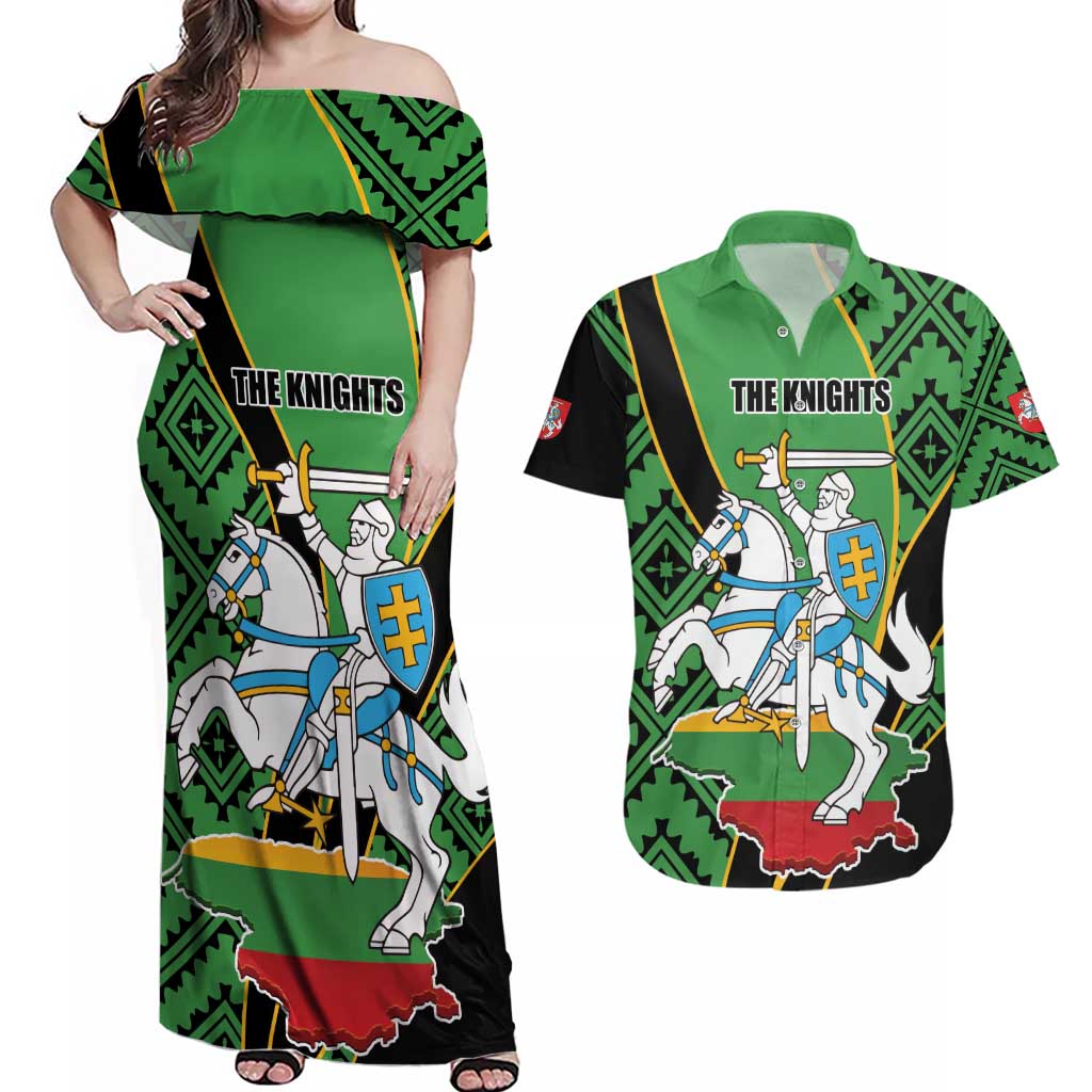 Republic of Lithuana Rugby Couples Matching Off Shoulder Maxi Dress and Hawaiian Shirt Sporty Style