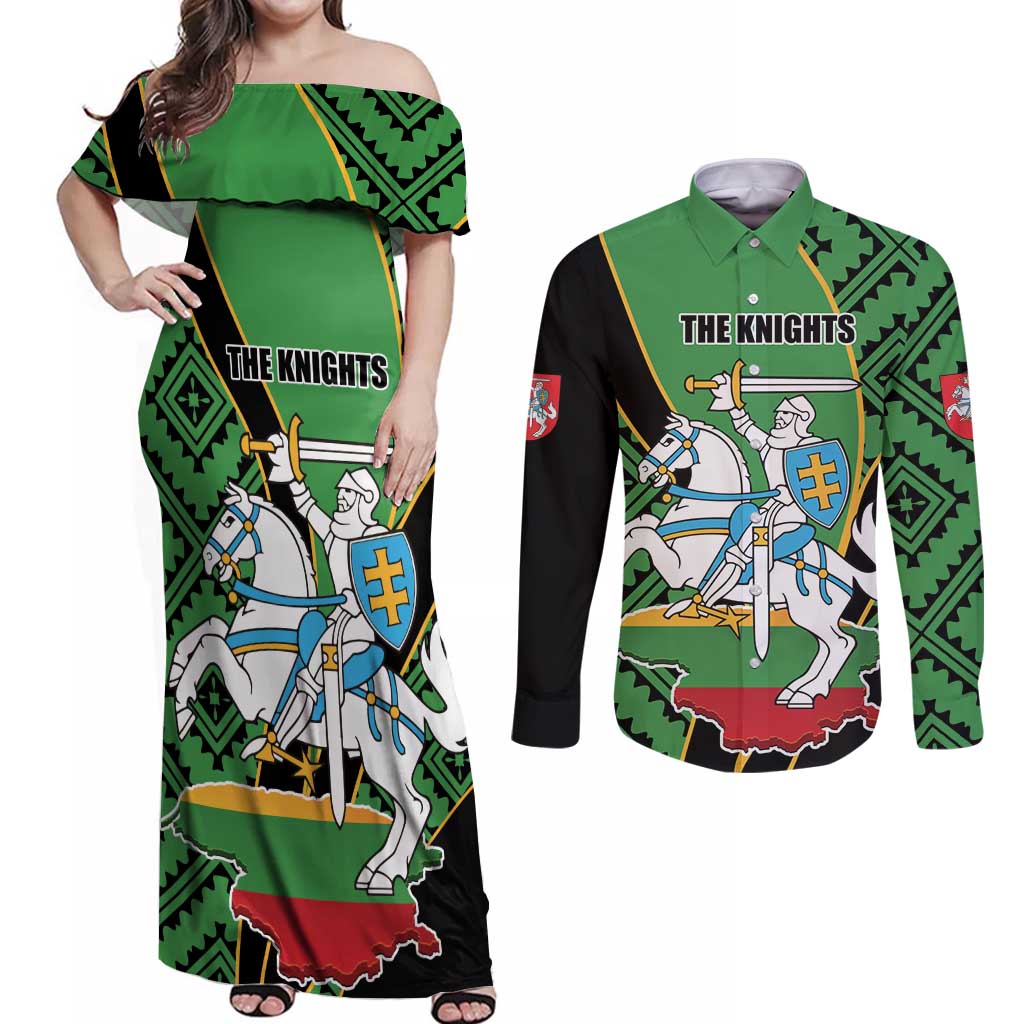 Republic of Lithuana Rugby Couples Matching Off Shoulder Maxi Dress and Long Sleeve Button Shirt Sporty Style