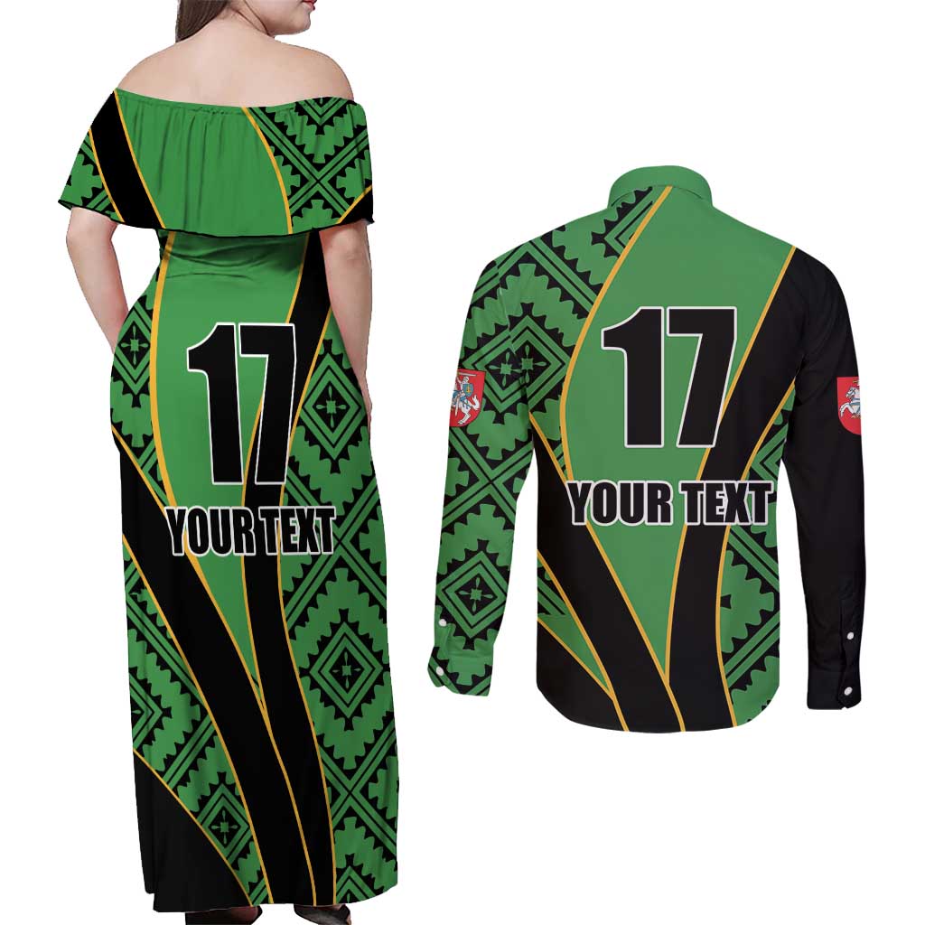 Republic of Lithuana Rugby Couples Matching Off Shoulder Maxi Dress and Long Sleeve Button Shirt Sporty Style