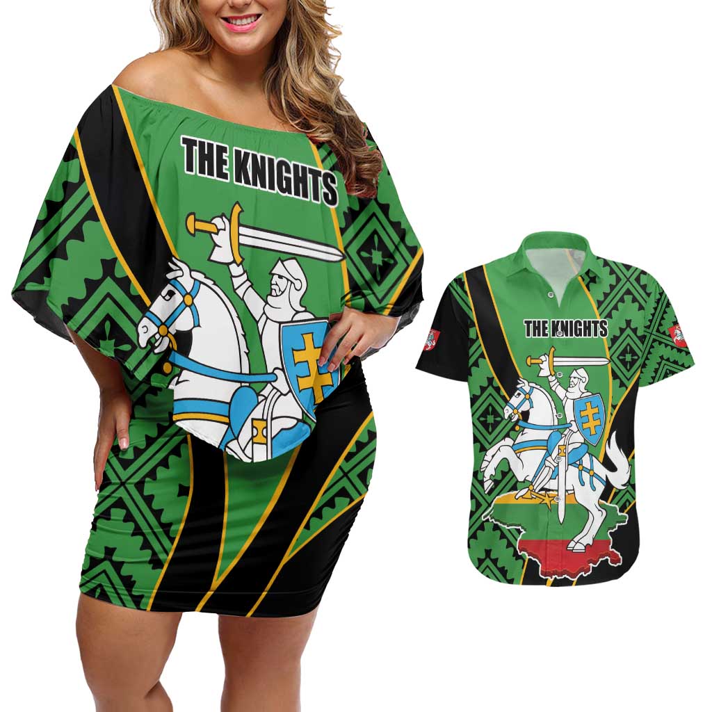 Republic of Lithuana Rugby Couples Matching Off Shoulder Short Dress and Hawaiian Shirt Sporty Style