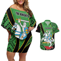 Republic of Lithuana Rugby Couples Matching Off Shoulder Short Dress and Hawaiian Shirt Sporty Style
