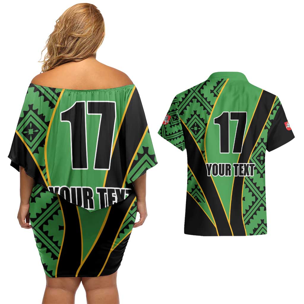 Republic of Lithuana Rugby Couples Matching Off Shoulder Short Dress and Hawaiian Shirt Sporty Style