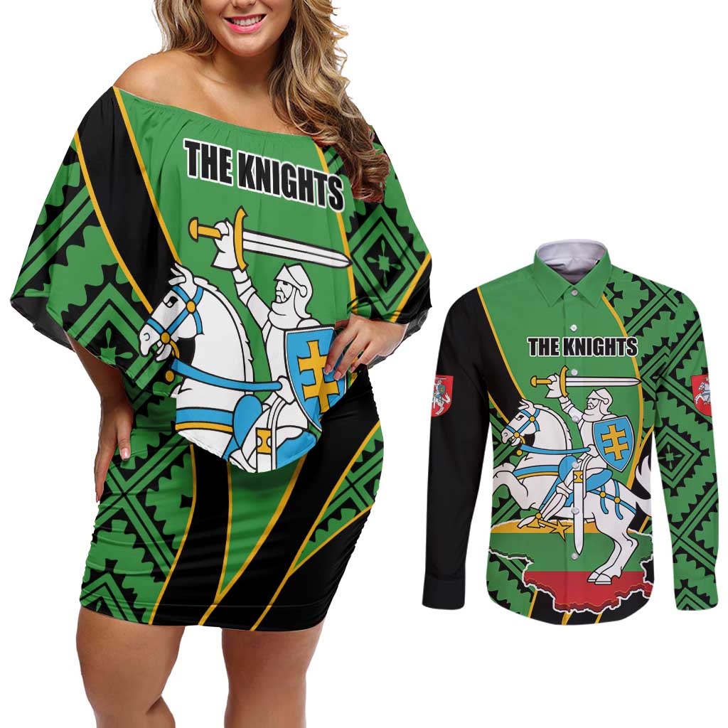 Republic of Lithuana Rugby Couples Matching Off Shoulder Short Dress and Long Sleeve Button Shirt Sporty Style