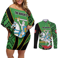 Republic of Lithuana Rugby Couples Matching Off Shoulder Short Dress and Long Sleeve Button Shirt Sporty Style