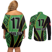 Republic of Lithuana Rugby Couples Matching Off Shoulder Short Dress and Long Sleeve Button Shirt Sporty Style