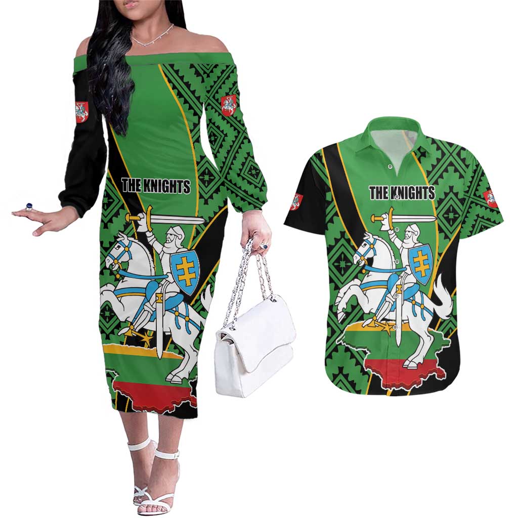Republic of Lithuana Rugby Couples Matching Off The Shoulder Long Sleeve Dress and Hawaiian Shirt Sporty Style
