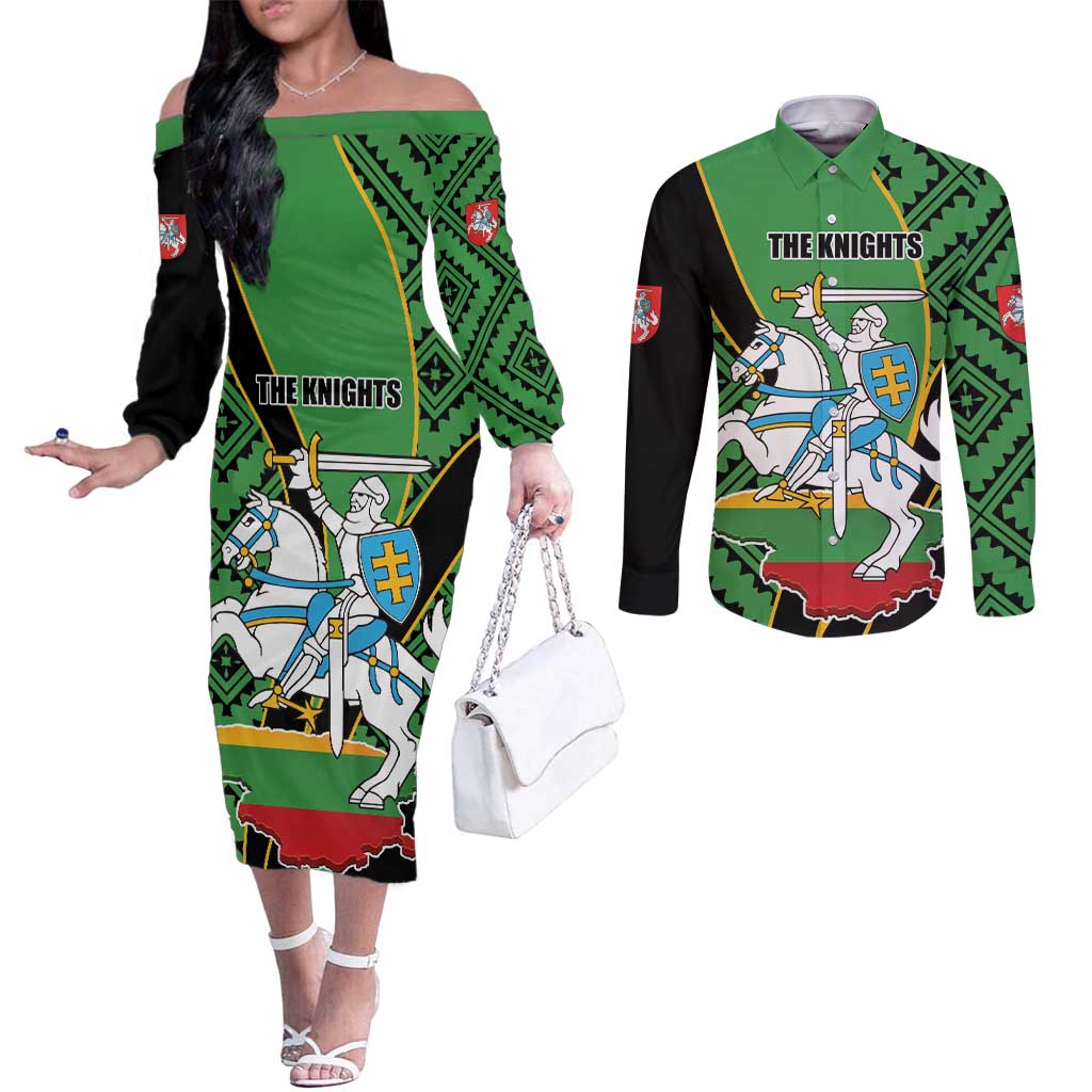 Republic of Lithuana Rugby Couples Matching Off The Shoulder Long Sleeve Dress and Long Sleeve Button Shirt Sporty Style