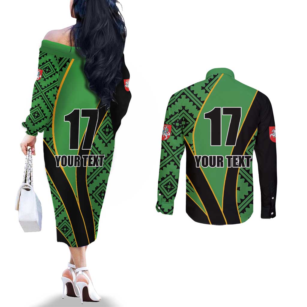 Republic of Lithuana Rugby Couples Matching Off The Shoulder Long Sleeve Dress and Long Sleeve Button Shirt Sporty Style
