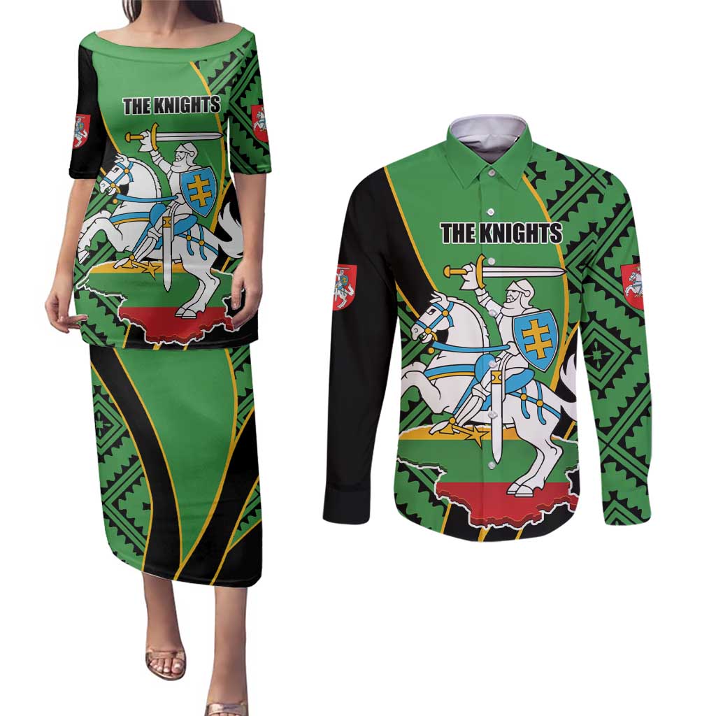 Republic of Lithuana Rugby Couples Matching Puletasi and Long Sleeve Button Shirt Sporty Style