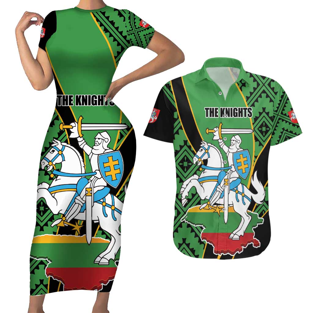 Republic of Lithuana Rugby Couples Matching Short Sleeve Bodycon Dress and Hawaiian Shirt Sporty Style