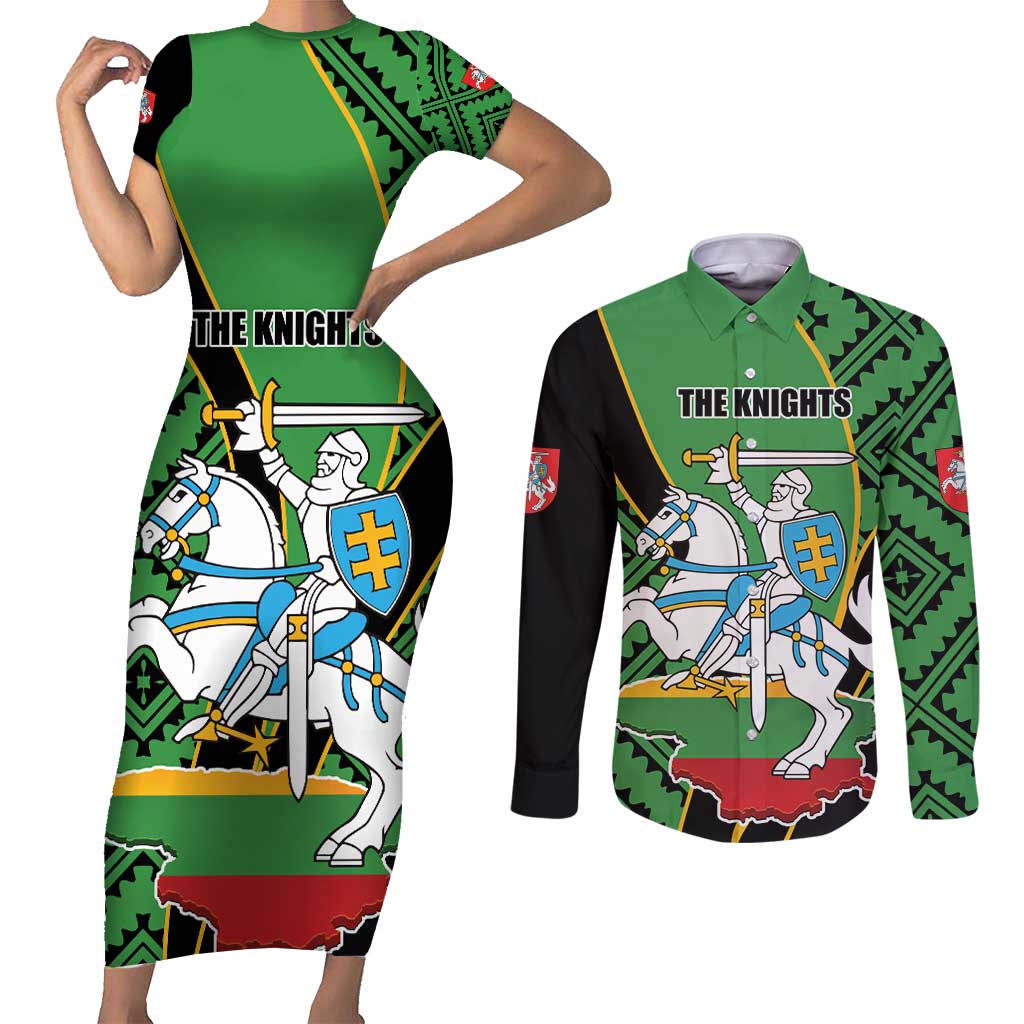 Republic of Lithuana Rugby Couples Matching Short Sleeve Bodycon Dress and Long Sleeve Button Shirt Sporty Style