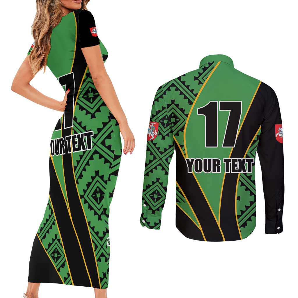 Republic of Lithuana Rugby Couples Matching Short Sleeve Bodycon Dress and Long Sleeve Button Shirt Sporty Style