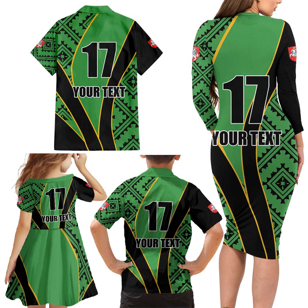Republic of Lithuana Rugby Family Matching Long Sleeve Bodycon Dress and Hawaiian Shirt Sporty Style