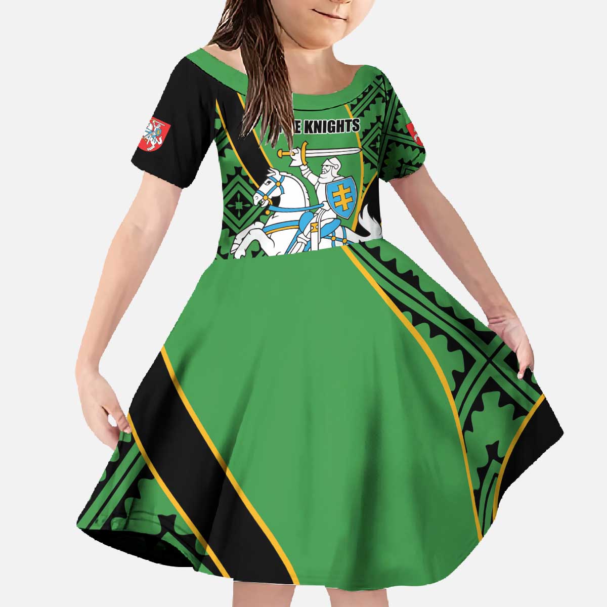 Republic of Lithuana Rugby Family Matching Off The Shoulder Long Sleeve Dress and Hawaiian Shirt Sporty Style