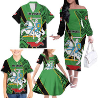 Republic of Lithuana Rugby Family Matching Off The Shoulder Long Sleeve Dress and Hawaiian Shirt Sporty Style