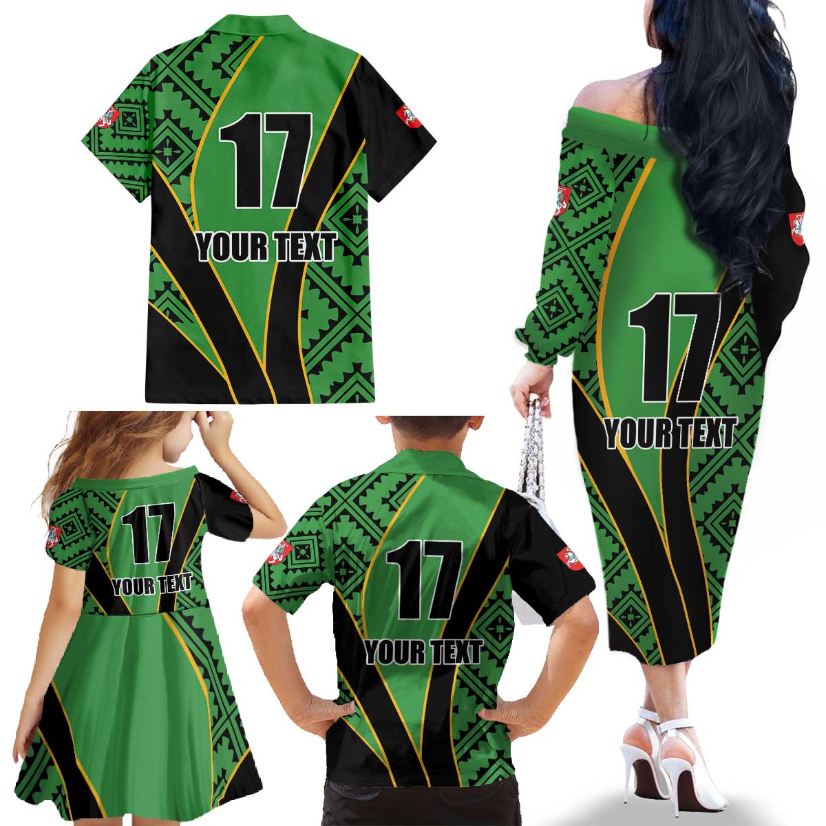 Republic of Lithuana Rugby Family Matching Off The Shoulder Long Sleeve Dress and Hawaiian Shirt Sporty Style