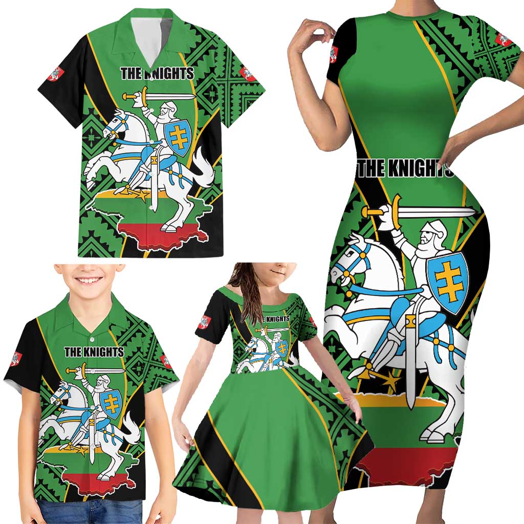 Republic of Lithuana Rugby Family Matching Short Sleeve Bodycon Dress and Hawaiian Shirt Sporty Style