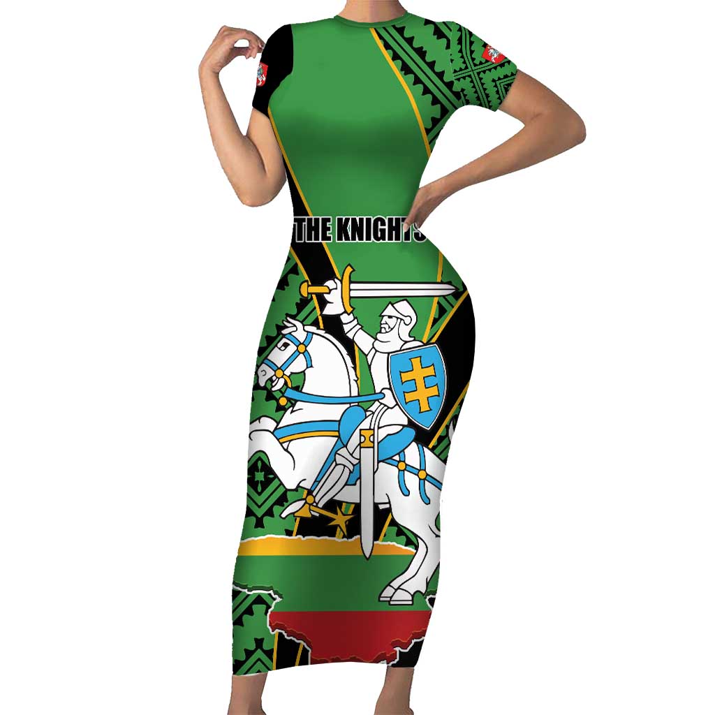 Republic of Lithuana Rugby Family Matching Short Sleeve Bodycon Dress and Hawaiian Shirt Sporty Style