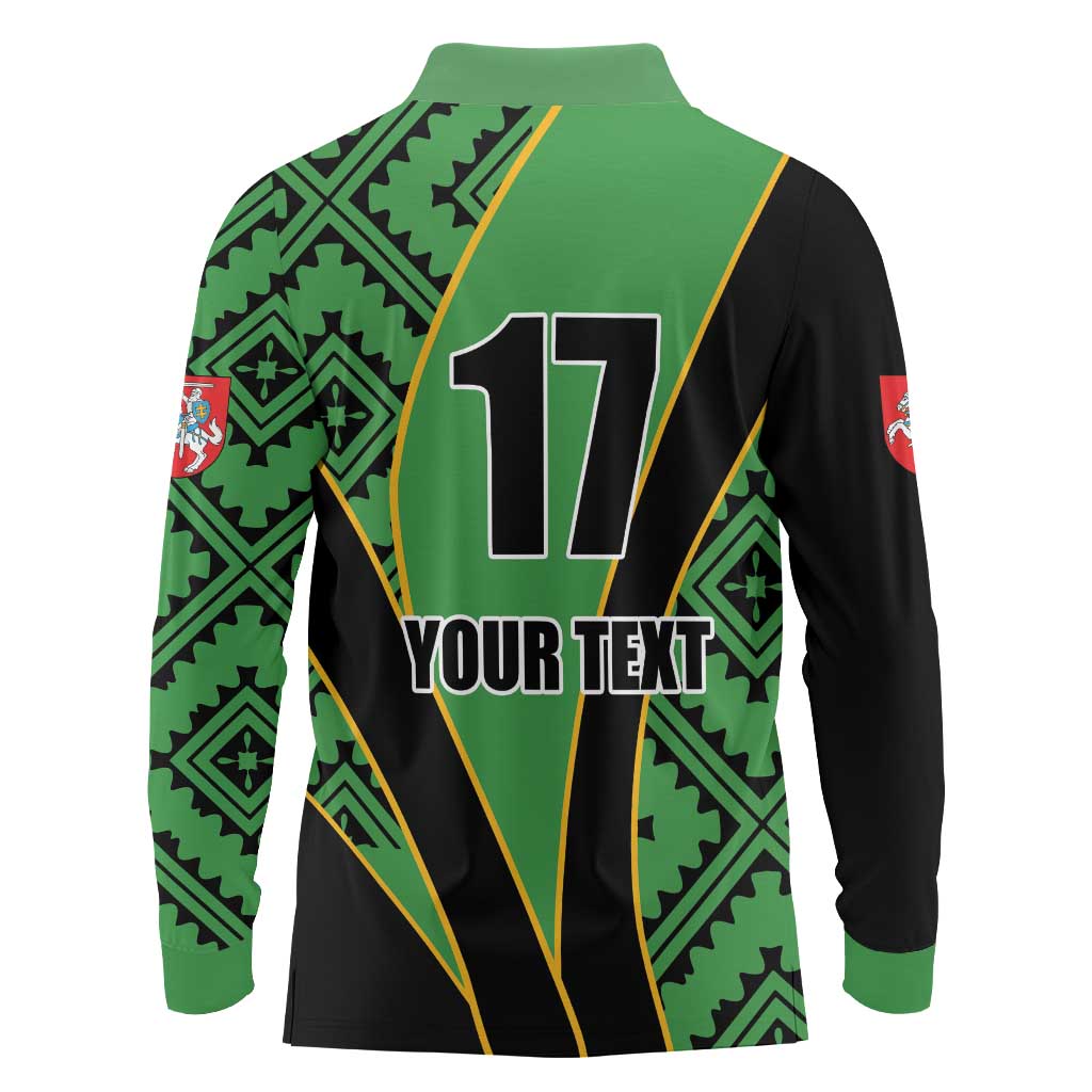 Republic of Lithuana Rugby Long Sleeve Polo Shirt Sporty Style