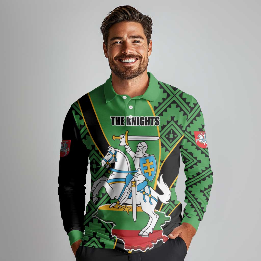 Republic of Lithuana Rugby Long Sleeve Polo Shirt Sporty Style