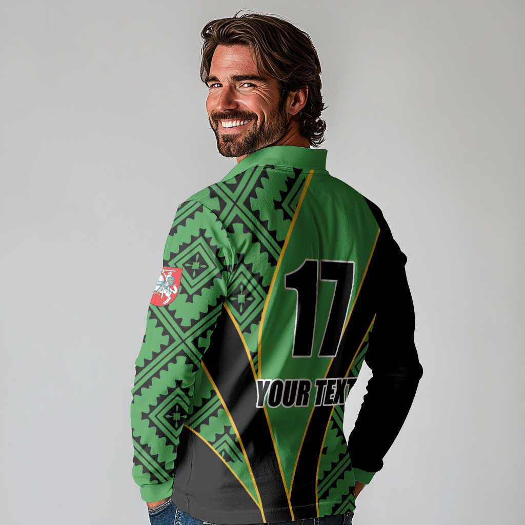 Republic of Lithuana Rugby Long Sleeve Polo Shirt Sporty Style