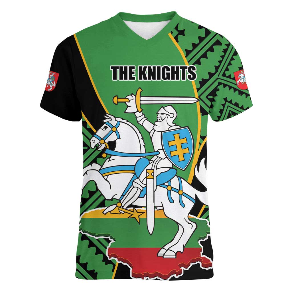 Republic of Lithuana Rugby Women V-Neck T-Shirt Sporty Style LT17 - Wonder Print Shop