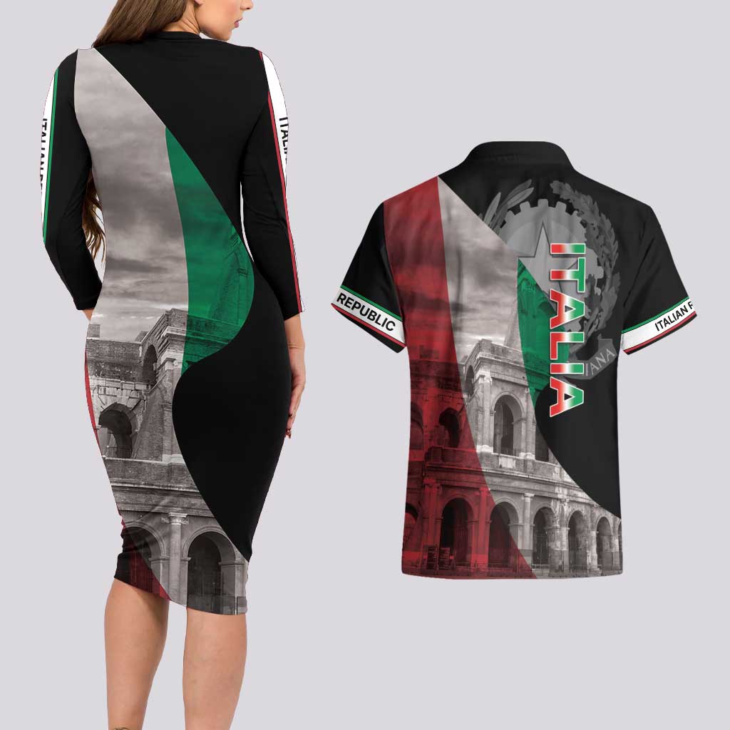Italian Republic The Pantheon Couples Matching Long Sleeve Bodycon Dress and Hawaiian Shirt Emblema della Repubblica Italiana