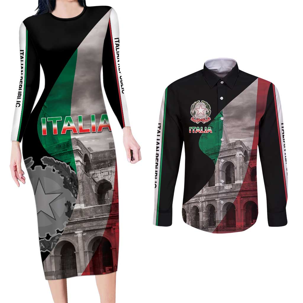 Italian Republic The Pantheon Couples Matching Long Sleeve Bodycon Dress and Long Sleeve Button Shirt Emblema della Repubblica Italiana