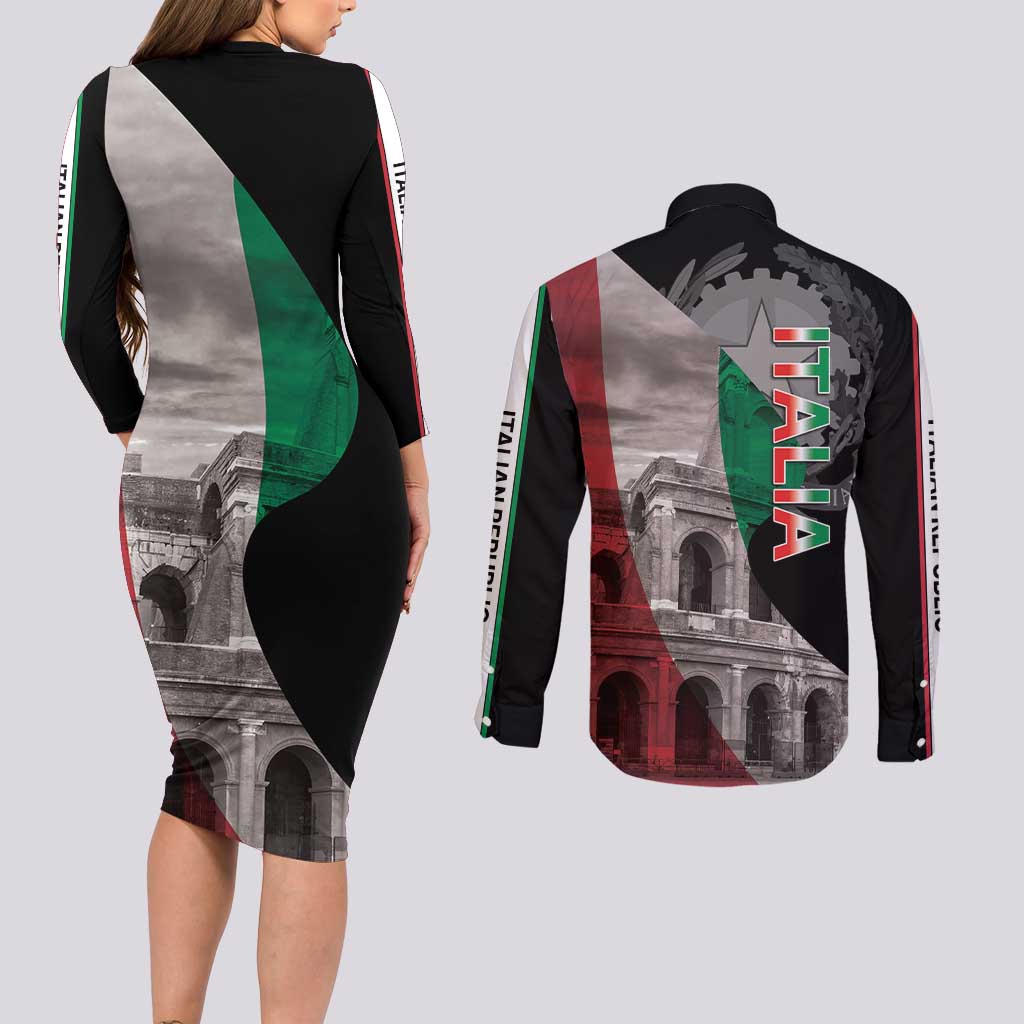 Italian Republic The Pantheon Couples Matching Long Sleeve Bodycon Dress and Long Sleeve Button Shirt Emblema della Repubblica Italiana