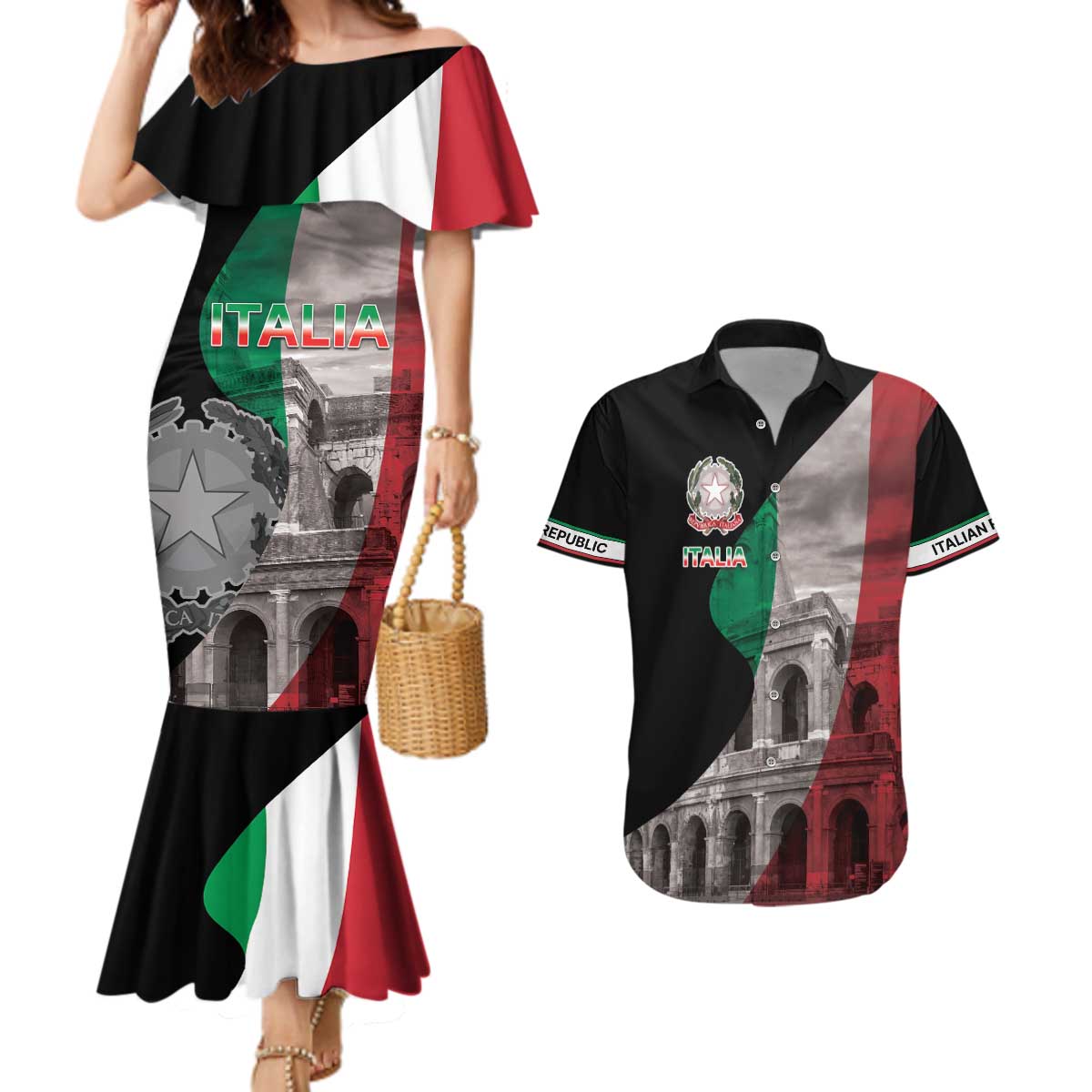 Italian Republic The Pantheon Couples Matching Mermaid Dress and Hawaiian Shirt Emblema della Repubblica Italiana