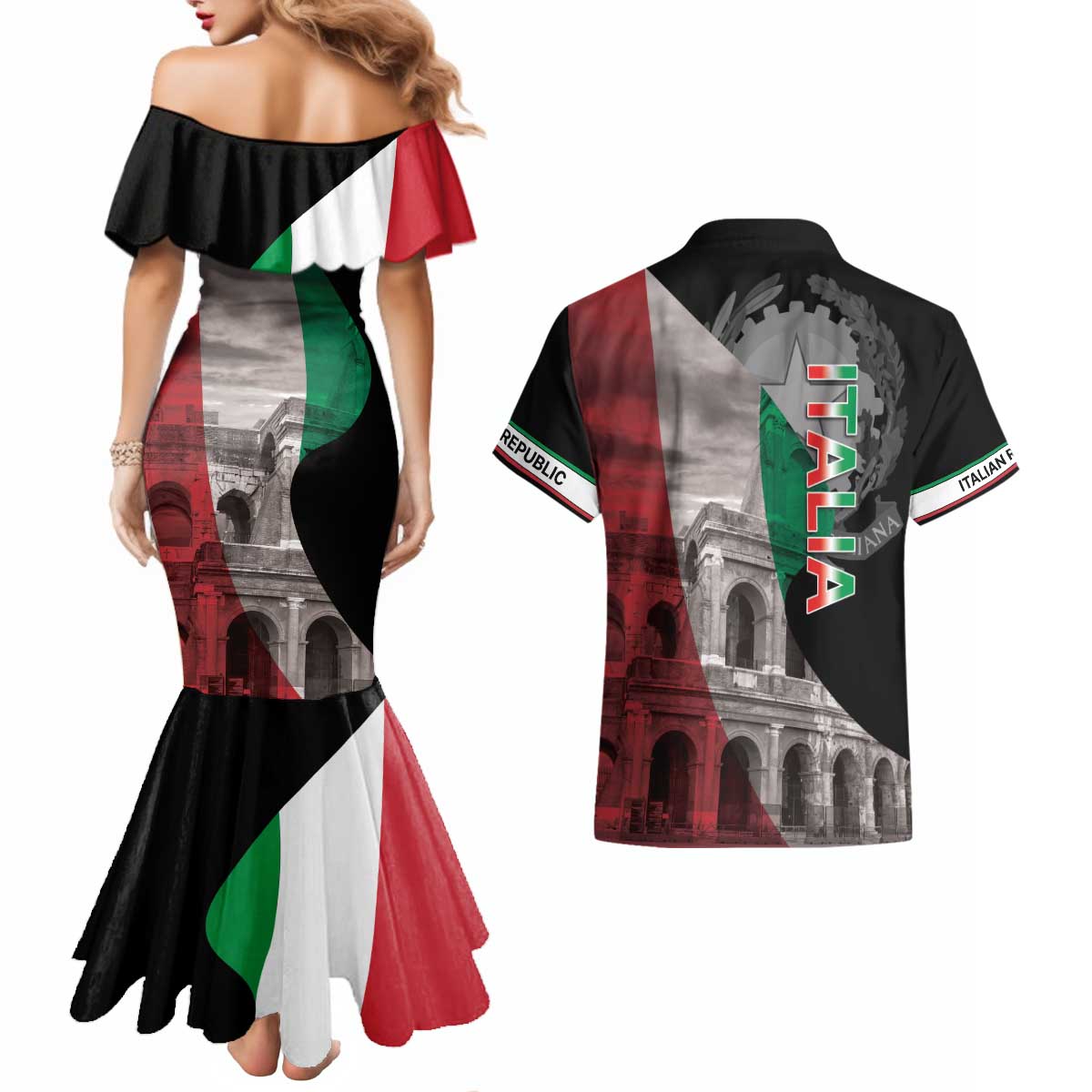 Italian Republic The Pantheon Couples Matching Mermaid Dress and Hawaiian Shirt Emblema della Repubblica Italiana