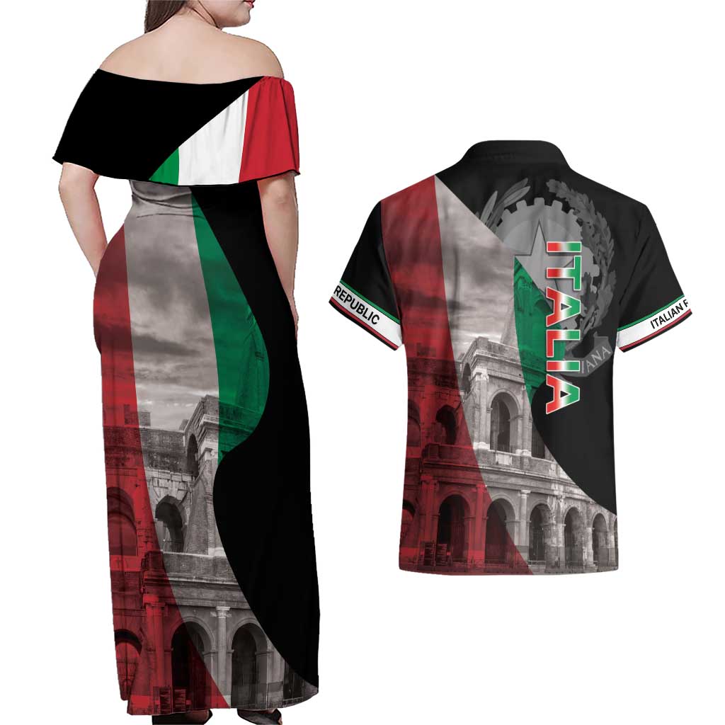 Italian Republic The Pantheon Couples Matching Off Shoulder Maxi Dress and Hawaiian Shirt Emblema della Repubblica Italiana