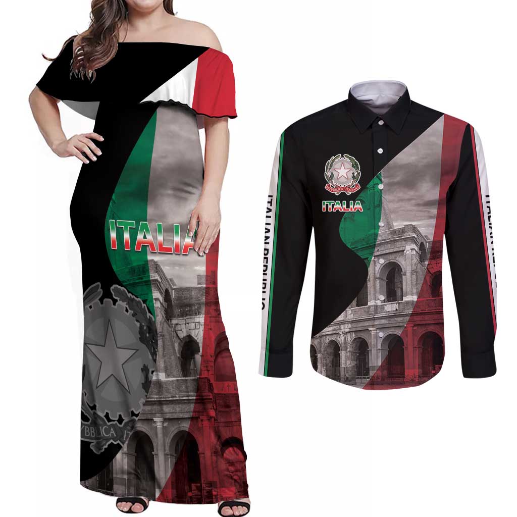 Italian Republic The Pantheon Couples Matching Off Shoulder Maxi Dress and Long Sleeve Button Shirt Emblema della Repubblica Italiana