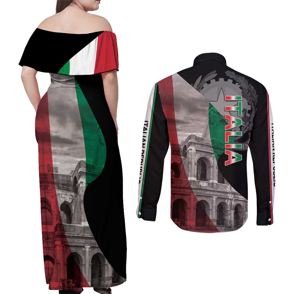 Italian Republic The Pantheon Couples Matching Off Shoulder Maxi Dress and Long Sleeve Button Shirt Emblema della Repubblica Italiana